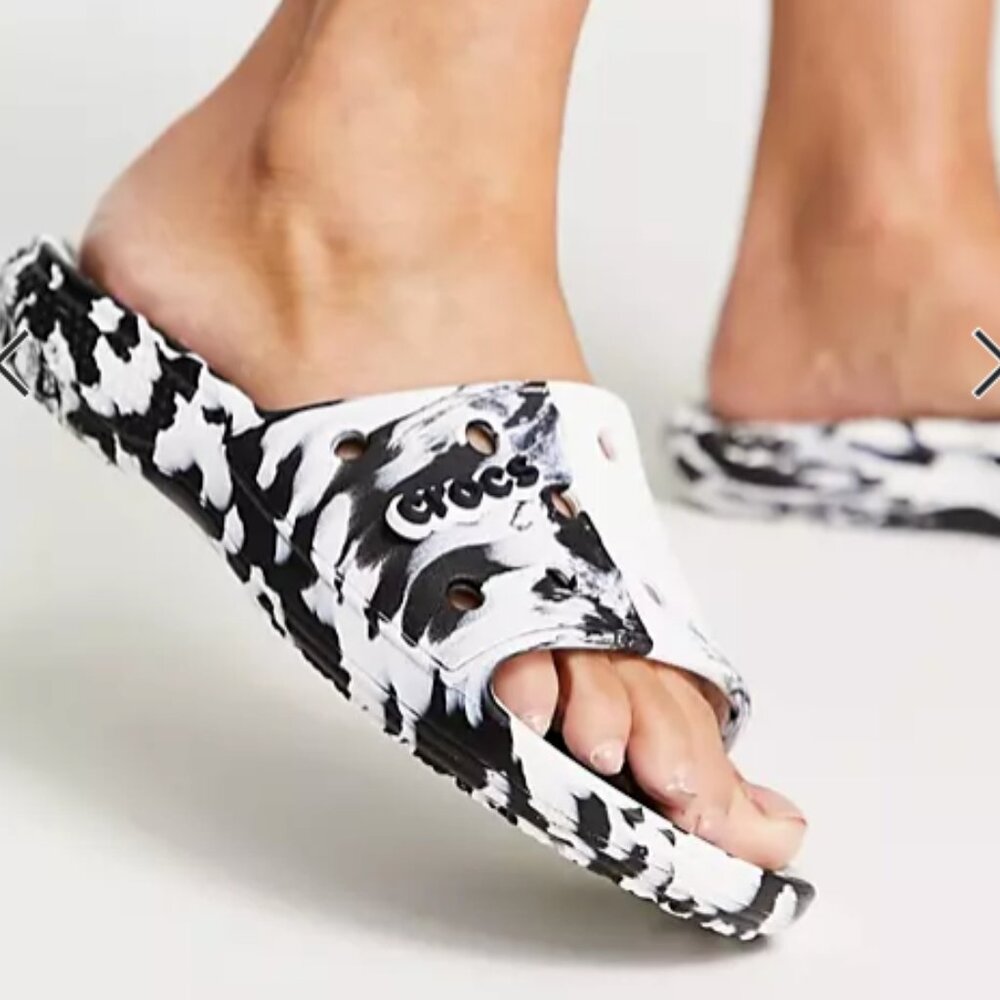 Crocs Men's Black White Marbled Slip-On‎ Casual Slide Sandal Size US 8